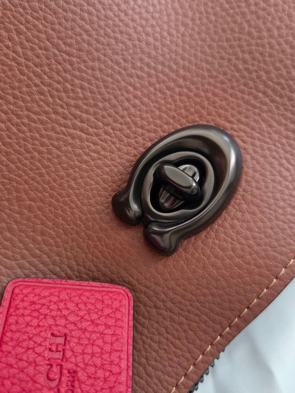 COACH C0692 Willow Leather Tote in Colorblock with Signature Canvas In Saddle - Picture 8 of 14